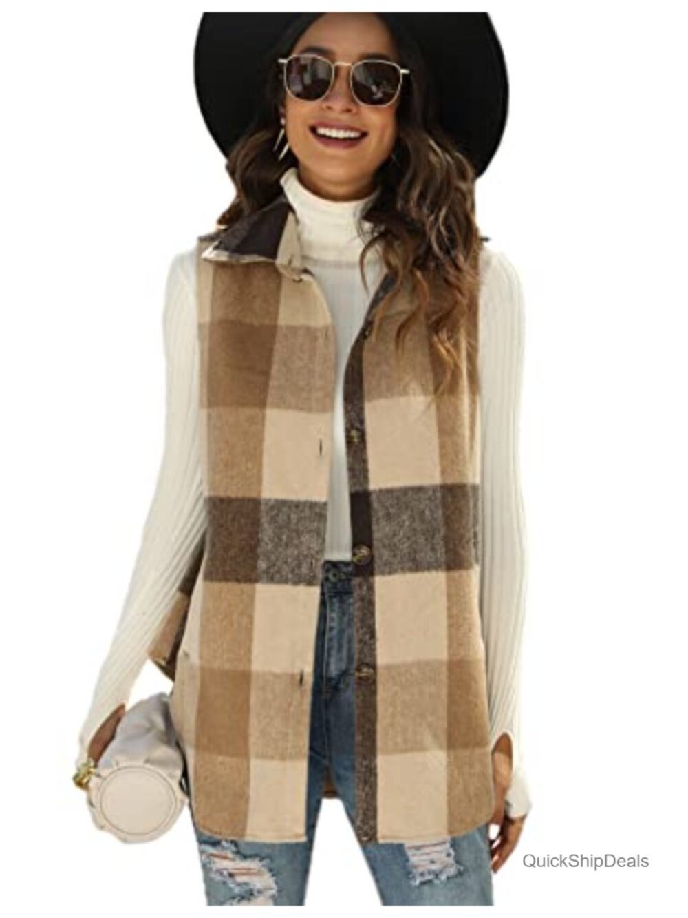 Plaid Flannel Sleeveless Shacket Vest Button Down Layering Fall